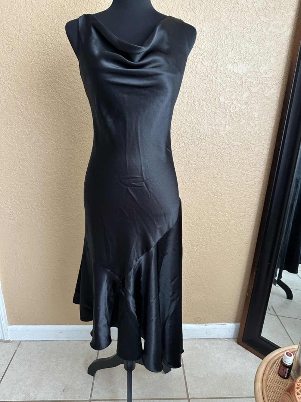Black Satin Cocktail Dress Size 2 S.L. Fashions Cowl Neck Elegant Evening🖤 - Picture 7 of 11